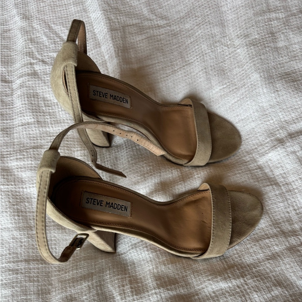 Steve Madden Taupe Suede Ankle-Strap Block Heels
